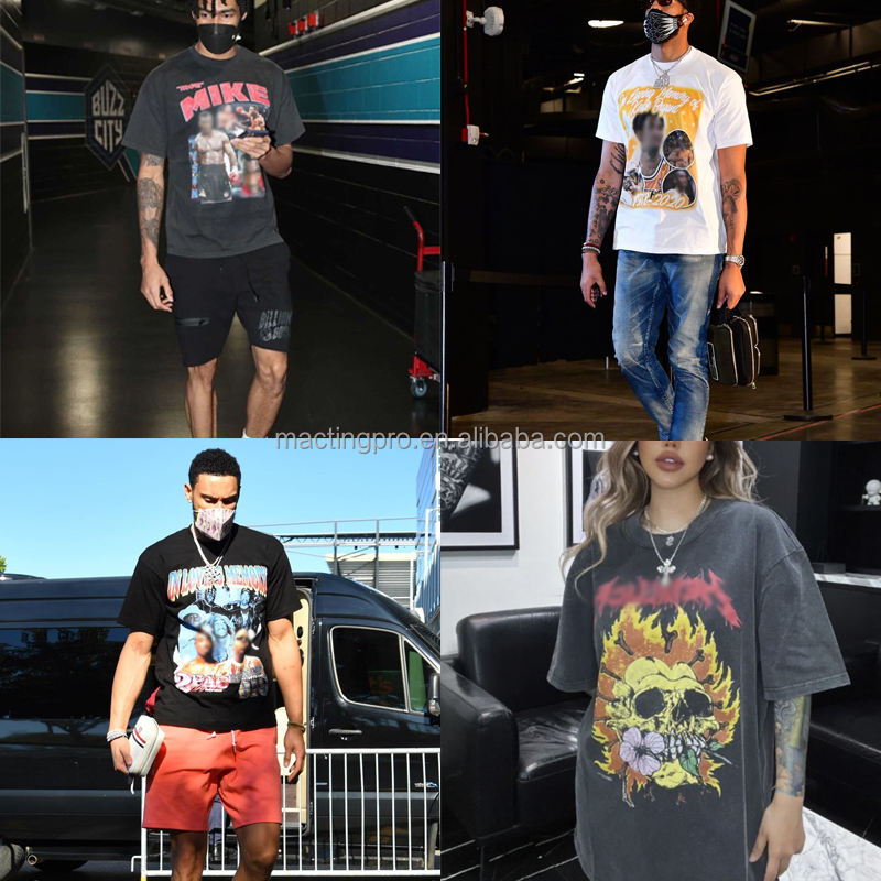 Custom DTG Print Men's Cropped Mock Neck T-Shirt Oversized S-5XL Thick Cotton Box Tee