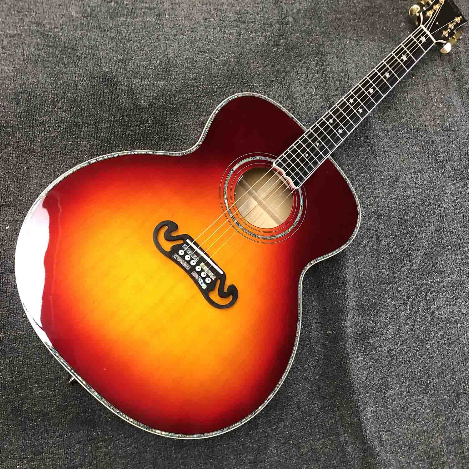 Custom J200 Flamed Maple Back Side Abalone Binding 550A Electronic Acoustic Guitar in Sunburst