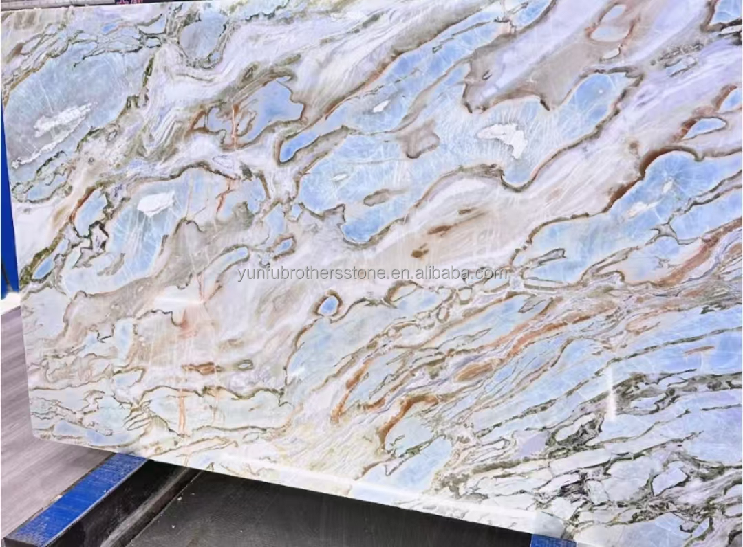 Maldives Blue Luxury Stone Translucent Polished Big Slab for Hotel Dining Table Set