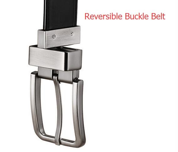 Brown / Black Reversible Zinc Alloy Buckle Belt Men's Genuine Leather Belt 3.3m Width