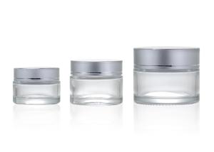Quality Clear 20ml 50ml Glass Cosmetic Cream Jar With Silver Cap wholesale