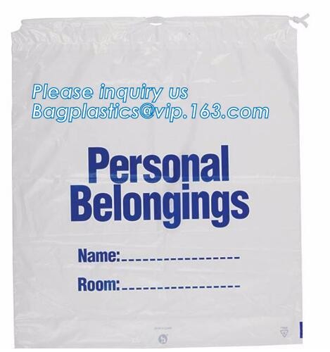 Biodegradable LDPE material hotel laundry garment poly bag on roll,Packaging poly laundry bag with cotton string rope ha
