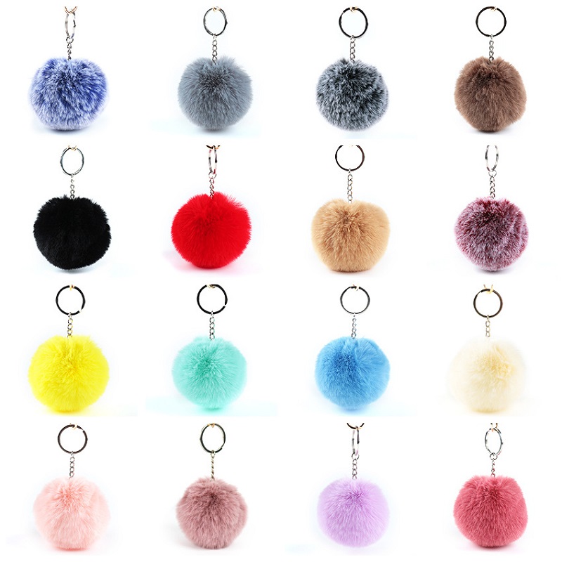 Handbag Pom Pom Fluffy Keyring , Faux Fur 120mm Unique Keychains For Women