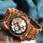 Man Zebra Wooden Quartz Watch Chronograph Stopwatch Calendar 1010-1