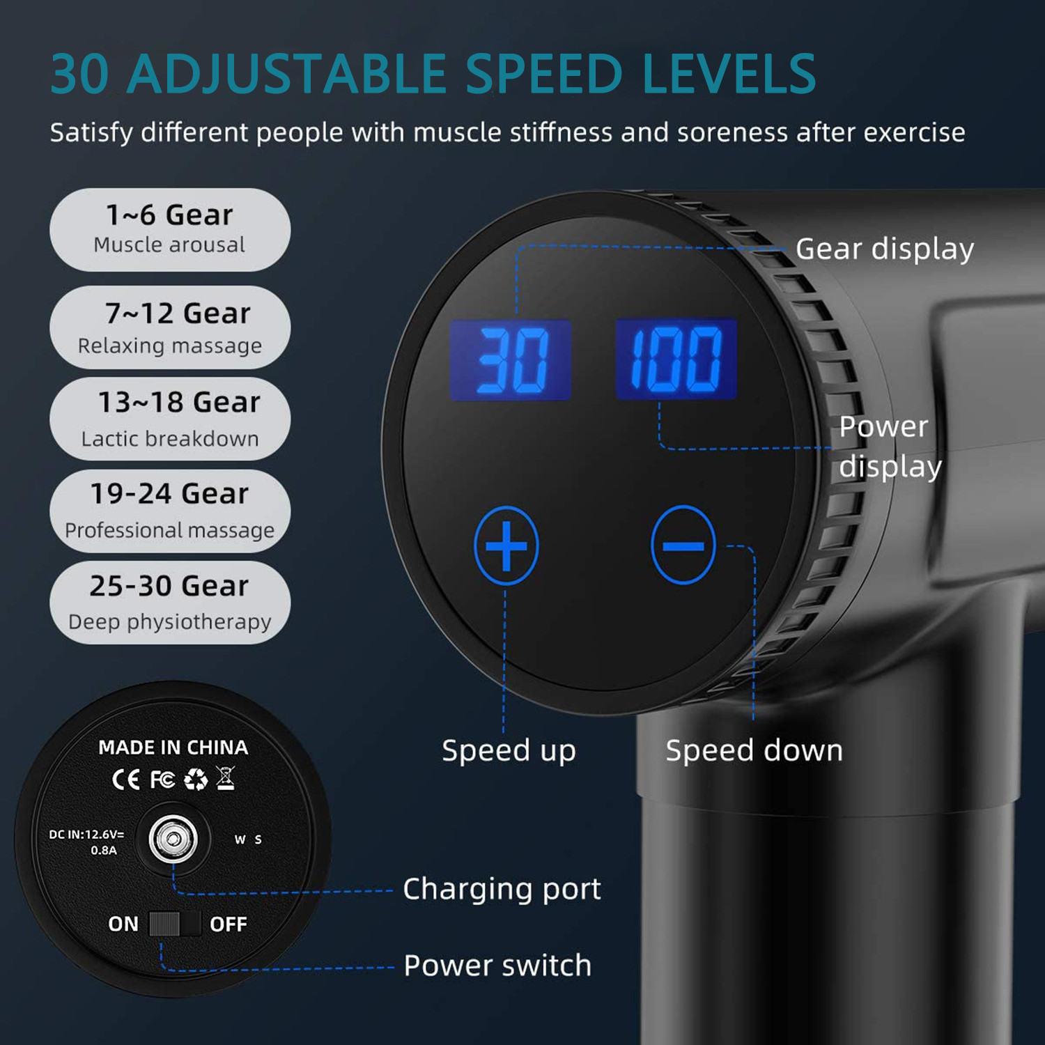 16.8V Rechargeable Handheld Massager Gun Deep Muscle Painess Relief