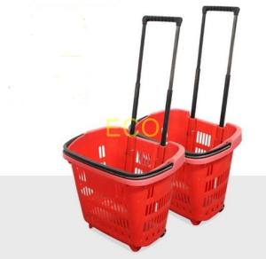 Quality Supermarket Plastic Shopping Basket With Wheels , 455 * 355 * 415 mm wholesale