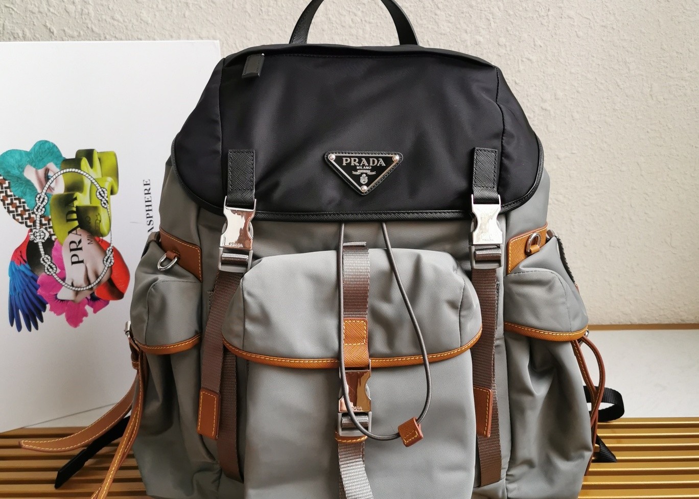 Saffiano Leather Apricot Luxury Brand Backpack With Multiple Pockets