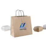 Flat handle Brown Cardboard Takeaway Paper Bags For Supermarket