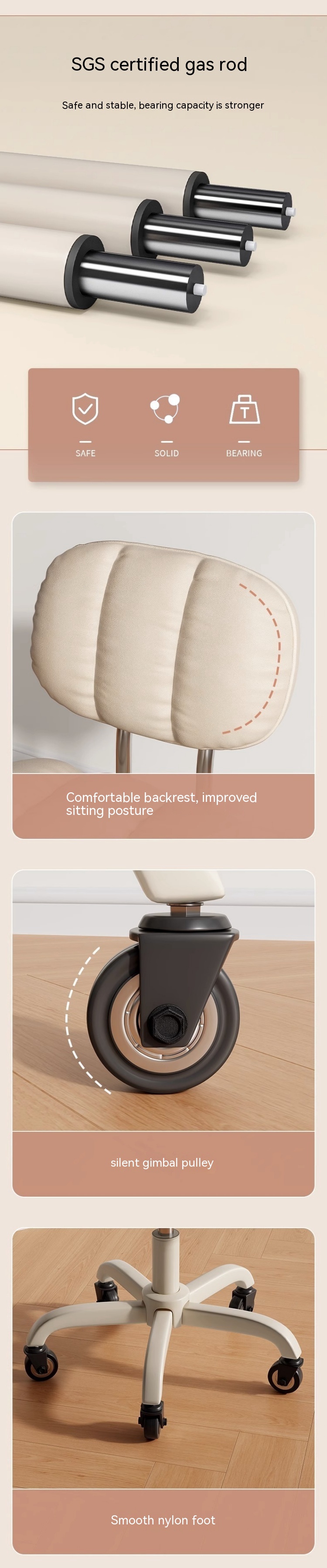 PU 3 Years After-sales Cycle Lift Chair Height Adjustable PC Chair for Fabric Makeup Stool