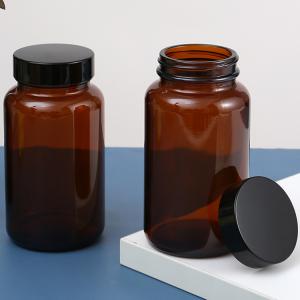 Quality 8oz 16oz 250ml 300ml 400ml 500ml Amber Brown Pharmaceutical Boston Round Glass Capsule Bottle with Black Cap and Induction Liner wholesale