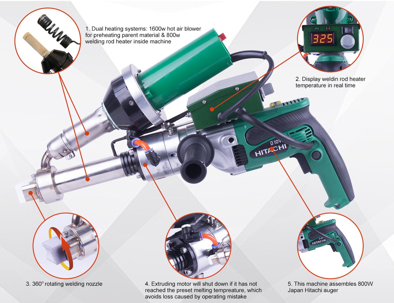 220V Motor Protection 2.0KG / H extruding speed Extrusion Welder