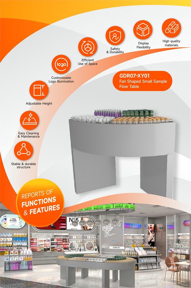GDR07-XY01 Cosmetic Display Table with Transparent Acrylic Material and Adjustable Height for Trade Show Booth