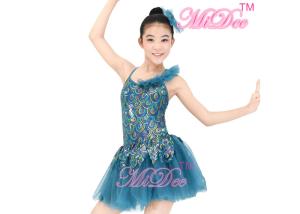 Quality Ruffle Sequined Leotard Hem Tiered Turquoise Ballet Costumes Dance Dress wholesale