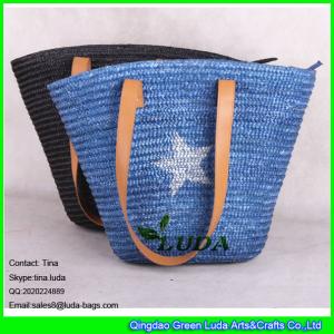 Quality LUDA 2015 summer wheat straw tote bag navy blue leather handbag wholesale