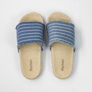 Quality Straw Textured Sole Denim Slide Sandals , 38EU Slip Resistant Sandals Womens wholesale