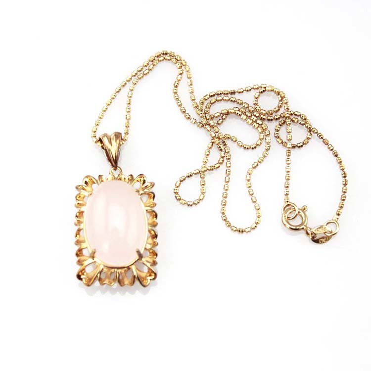 Rose Gold Plated Silver Rose Quartz Cubic Zirconia Pendant Bead Silver Chain (PSJ0180)