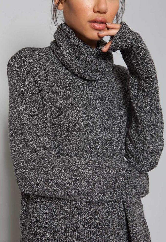 Marl Tunic Long Sleeve Pullover Sweater , Neck Knitted Dressy Pullover Sweaters