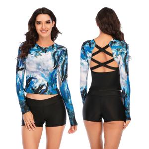 Quality Rash Guard Cross Back Bathing Suit Anti Pilling Long Sleeve Two Piece Swimsuit wholesale