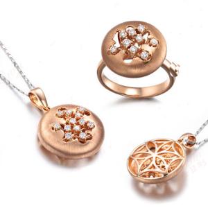 Quality Luxury 18K Rose Gold Diamonds Pendant Charm Ring Jewelry Set (GDSET003) wholesale