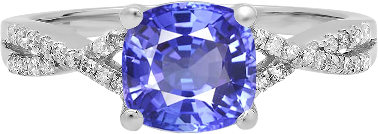 1.5 Carat Natural Tanzanite Engagement Ring In18K White Gold Plating Over Silver
