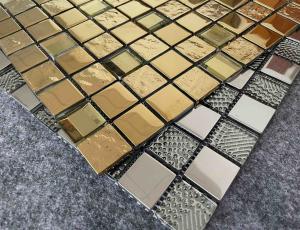 Quality ISO13006 Mildewproof Decorative Mosaic Tiles Golden Sliver Metal Glazed Wall 6mm wholesale
