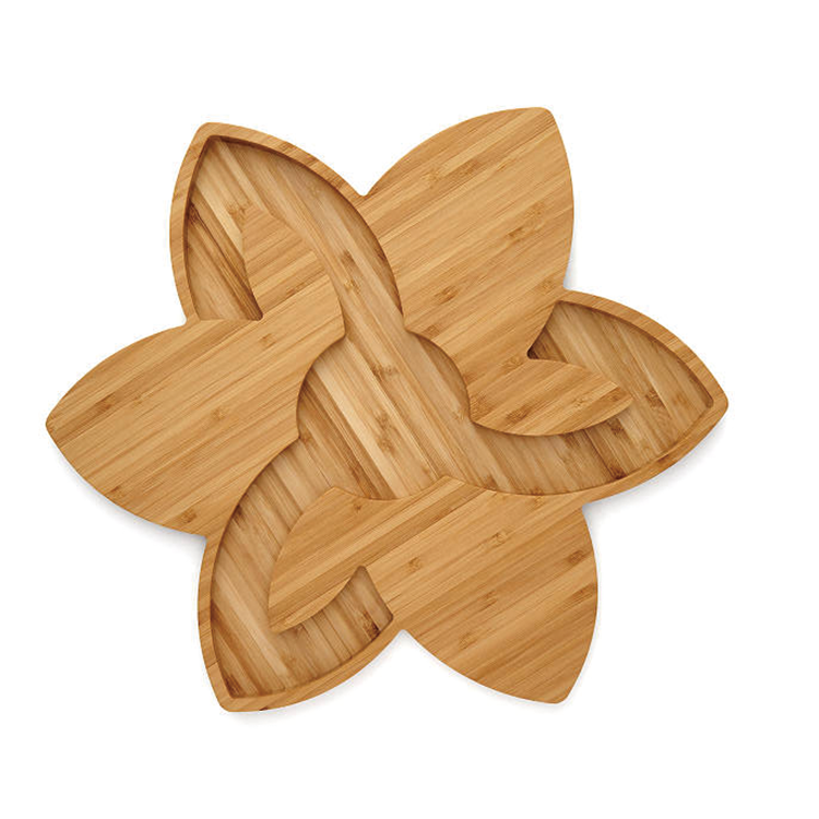 Natural Bamboo Flower Shaped Sectional Party Platter Serving Tray for Chopping Blocks