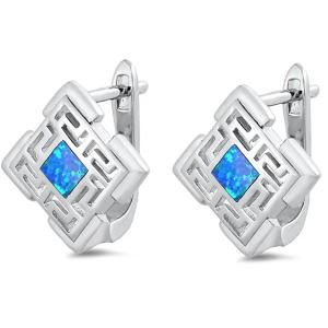 Quality Wholesale Jewelry Customization 925 Sterling Silver Blue Opal Greek Key Design Stud Earring wholesale
