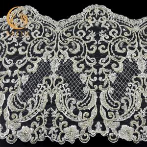 Quality MDX Fashion Knitted Beaded Lace Trim Luxury Handmade 140cm Width wholesale