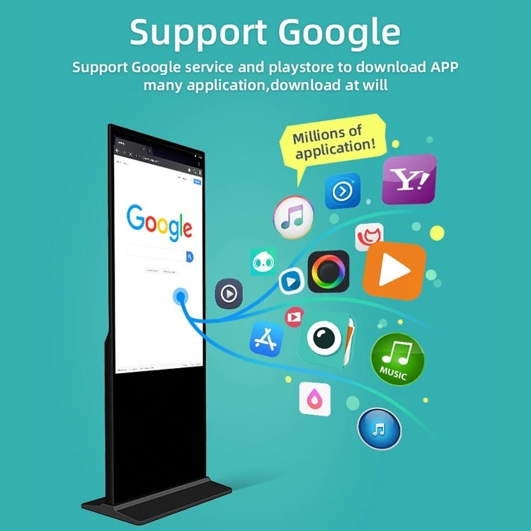 32 43 50 55 65'' Floor Standing Touch Screen Kiosk Android Indoor Exhibition