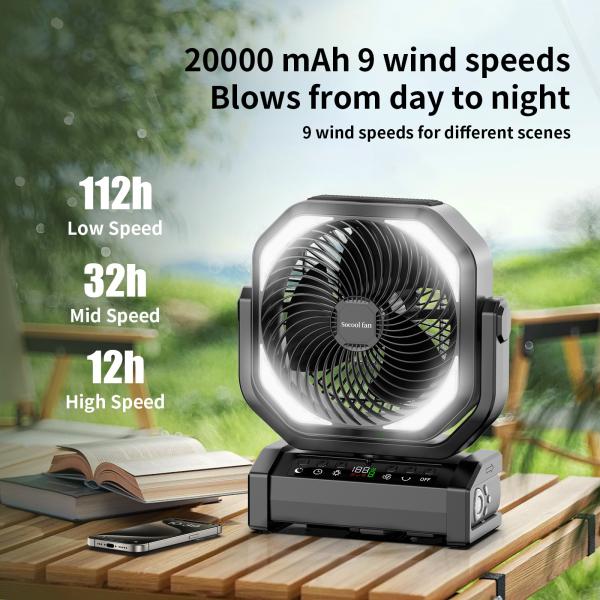 Socool Fan 20000mAh 9 Speed Control Outdoor Camping Fan Portable Multifunction