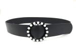 Black Women's Fashion Leather Belts With Round Pearl Buckle 4.5cm Width