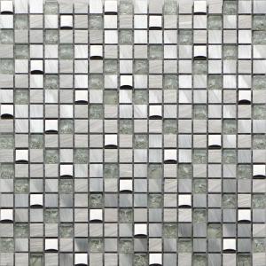 China Aluminum white glass mix metal mosaic tile for kitchen backspalsh on sale