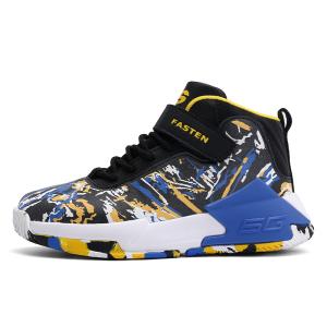 Quality Basketball Shoes For Kids With Anti-Slip Resistant Rubber Outsoles In Black Purple Yellow Color wholesale