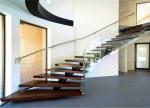 Apartment Building Curved Stairs Wood Tread Stainless Steel Railing Syestem