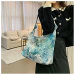 LARGE CAPACITY WOMEN'S BAG FRENCH SIMPLE CANVAS BAG OIL PAINTING NATIONAL STYLE