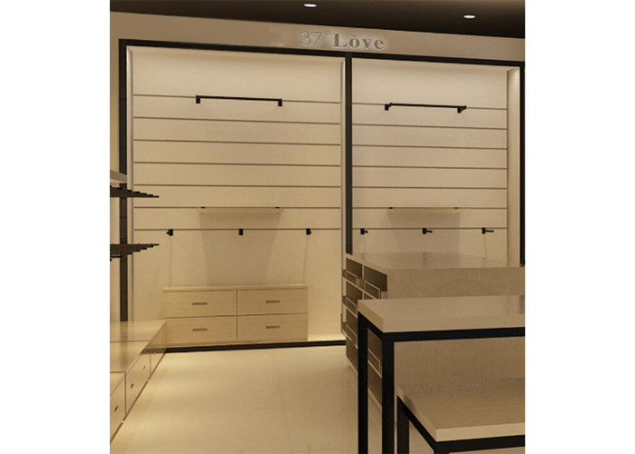 Height 240CM Wall Mounted Display Cabinets With Wood Shelf Metal Hanging Bar