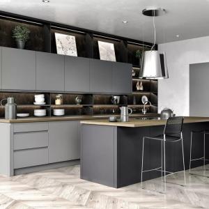 Quality Solid Wood Affordable Luxury Gray Glossy Modular Kitchen Cabinet with Blum Hardware wholesale