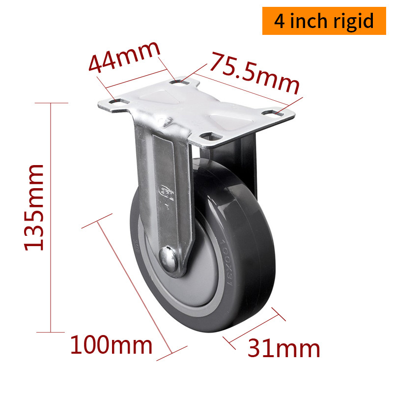 EDL Medium Duty Zinc Coating 4inch 130kg Plate TPU Caster by Rigid, Swivel and Brake type 5714P-77