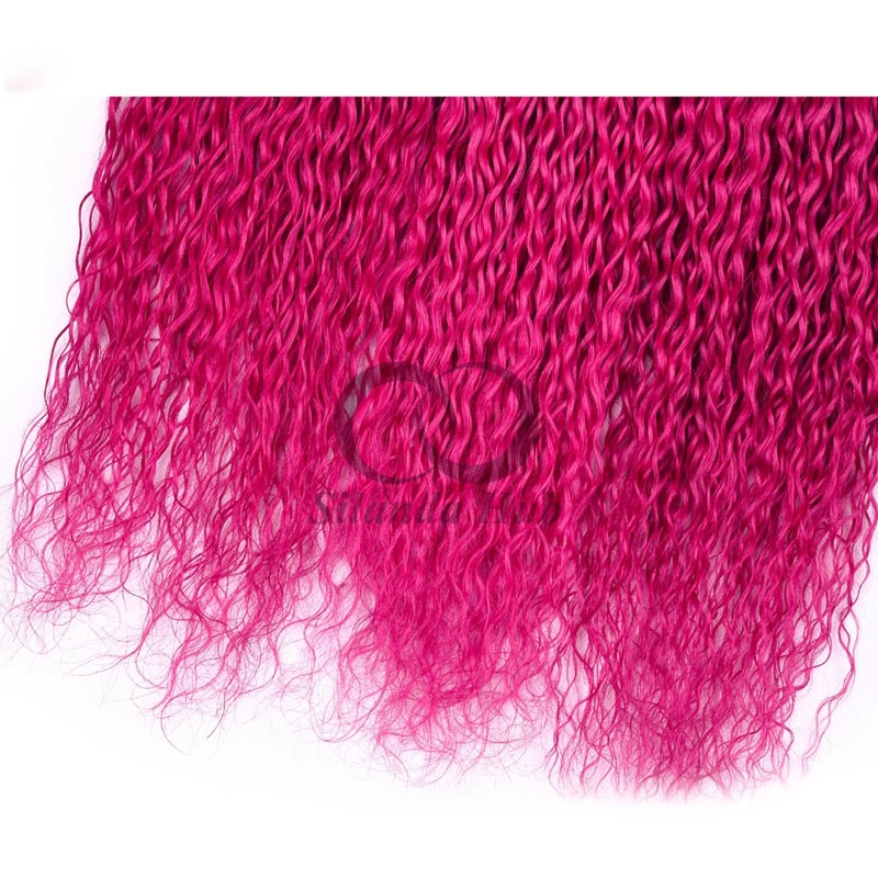 #T1B/Rose Red Kinky Curly Remy Human Hair Bundles Sew In Weave Bundles Brazilian Bundle Deals
