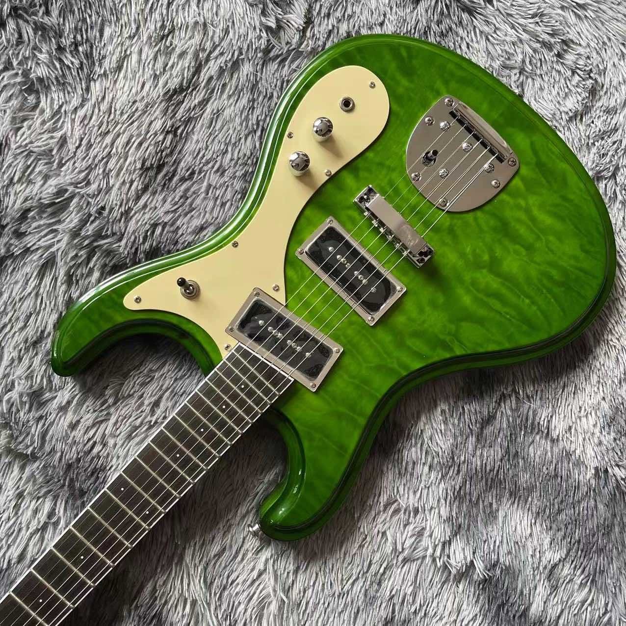 Custom Mosrite Electric guitar JRM Johnny Ramone Guitar with Water Ripple in Green Color