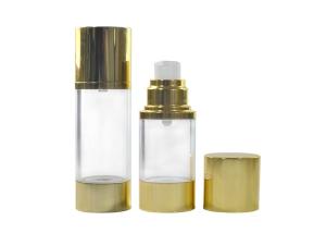 Quality Shiny Gold Airless Pump Bottles Serum Cosmetic Bottle Multiple Size Travel Bottle wholesale