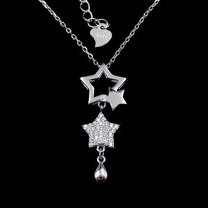 Quality Shining Cz Stone 925 Silver Necklace / Female Engagement Jewelry Stars Shape wholesale