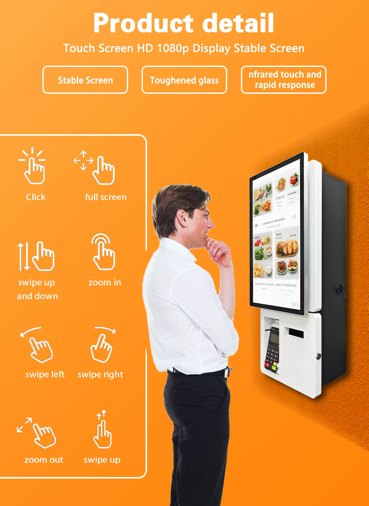 21.5'' Wall Mount White Bill Payment Kiosk Menu Display Board Pos Machine