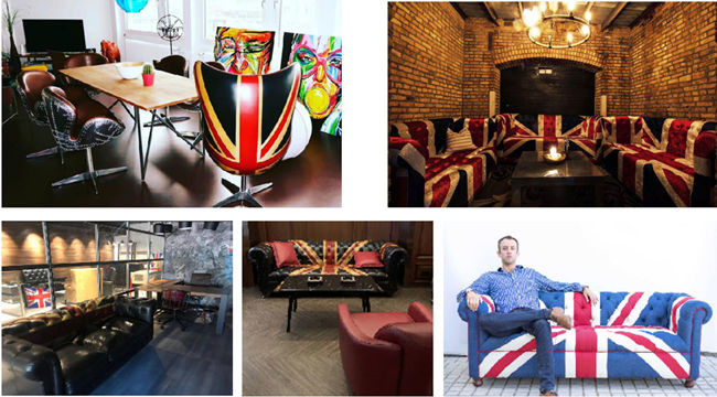 Vintage Retro Union Jack Leather Chesterfield Sofa Hotel Restaurant