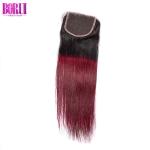 Virgin Natural Burgundy Hair 3 Bundles With 4*4 Lace Closure , Straight Hair
