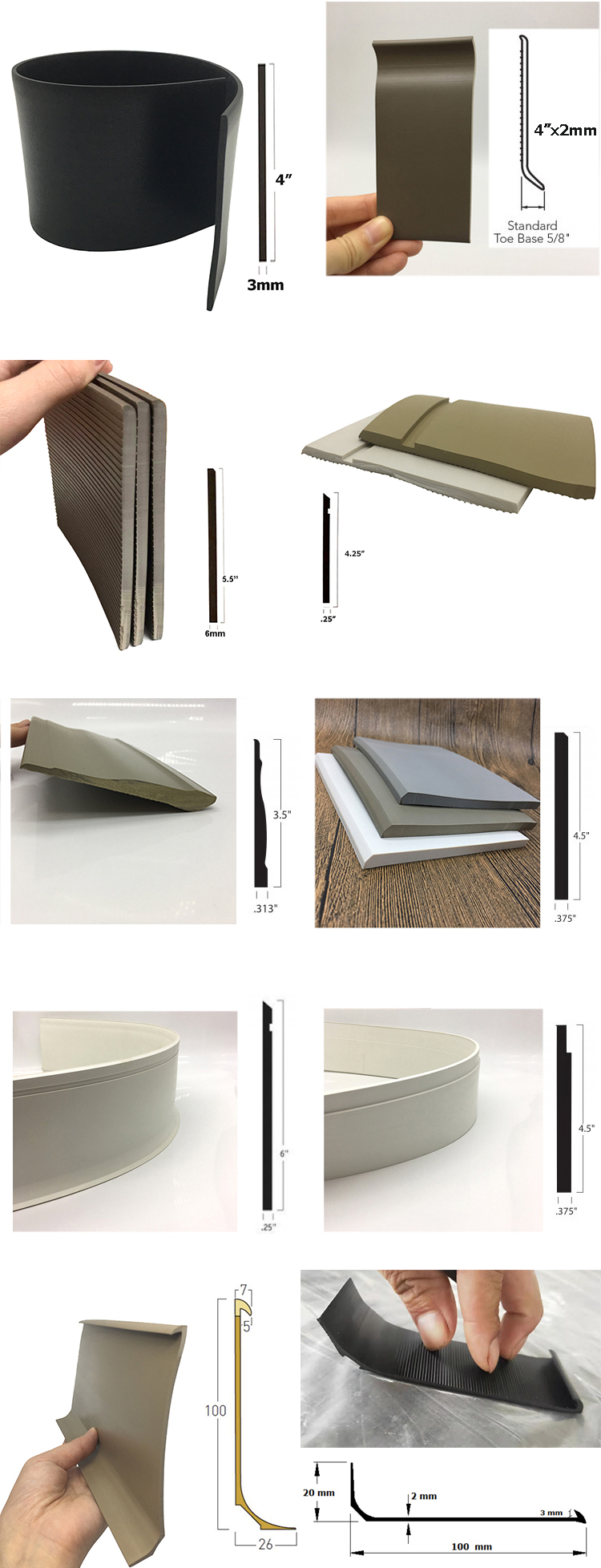 6" PVC Floor Baseboard Skirting Vinyl Baseboard for Wall Protection and Functionality