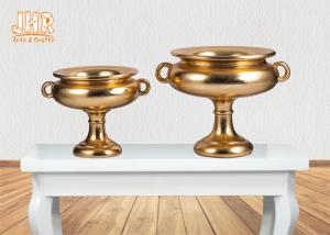 Quality Footed Gold Leaf Fiberglass Wedding Centerpiece Table Vases / Flower Bowls 2 Size wholesale