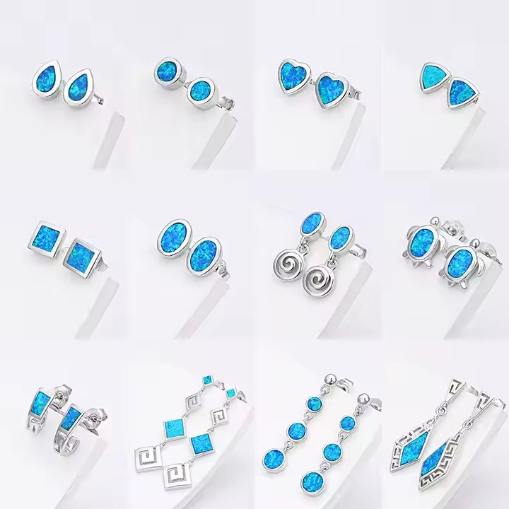 Drop Synthetic Opal Leverback Earrings Women 925silver Jewelry
