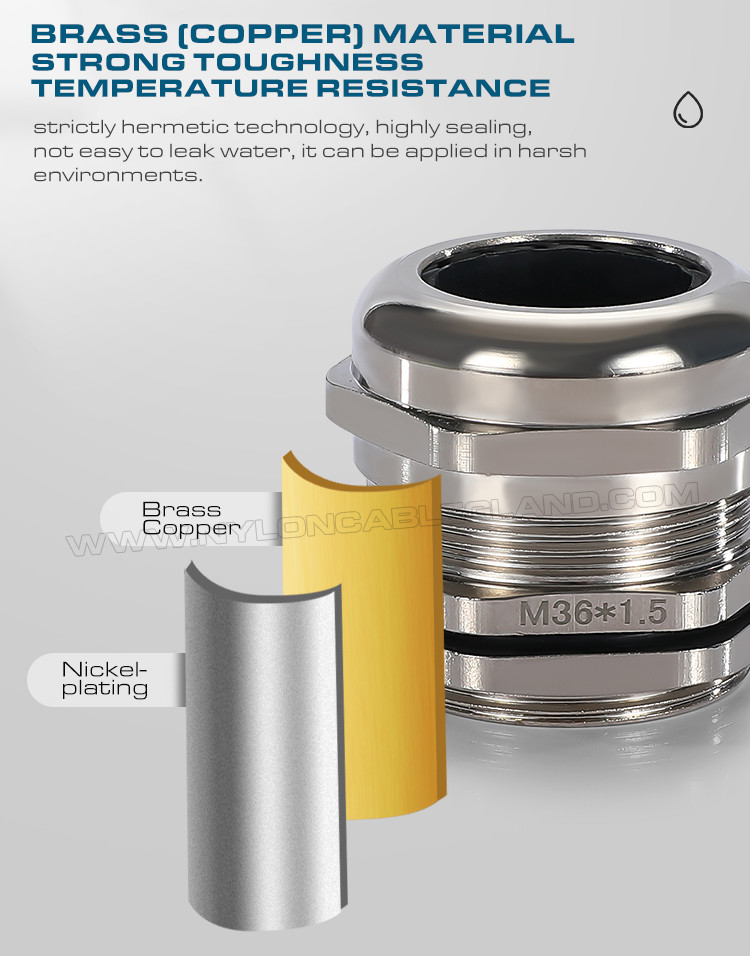 Copper Waterproof Metric Cable Gland Hermetic Gland Connector IP68 / IP69K Version M8~M100 for Outdoor