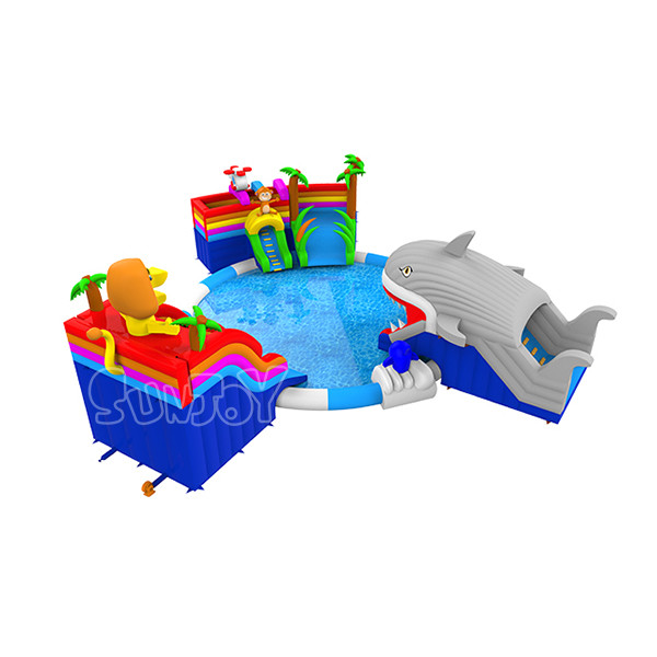 Commercial 20.8*21.6m Triple Slide Inflatable Water Park